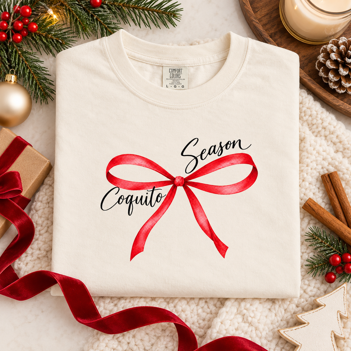 Coquito Season Bow Tee | Comfort Colors 1717