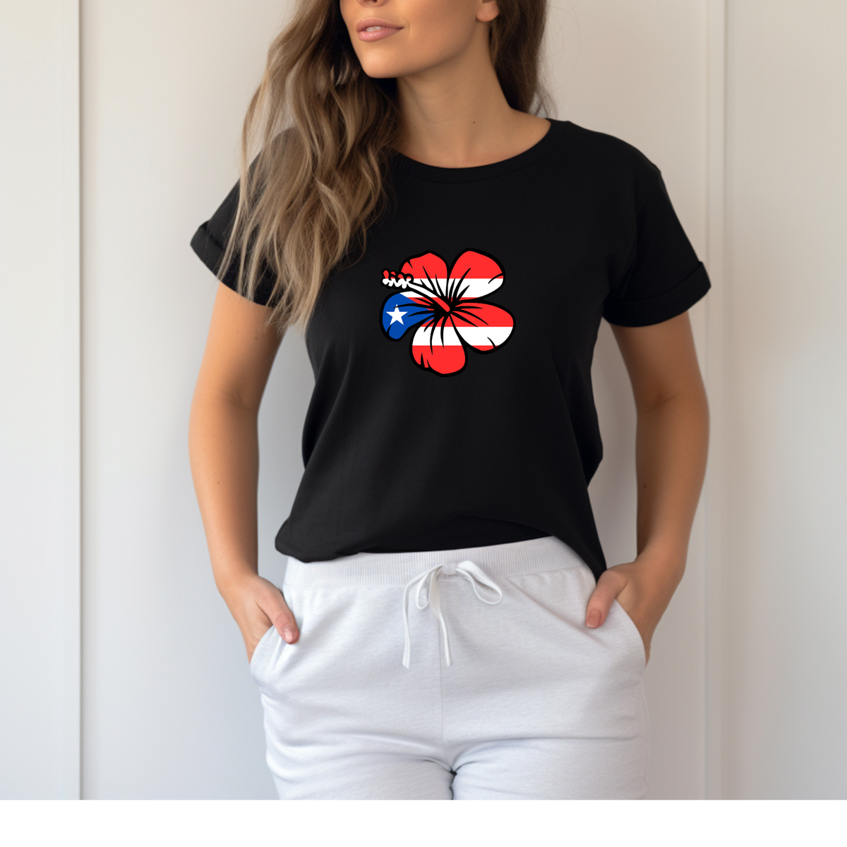 Puerto Rico Flor de Maga shirt featuring Puerto Rican flag inspired floral design