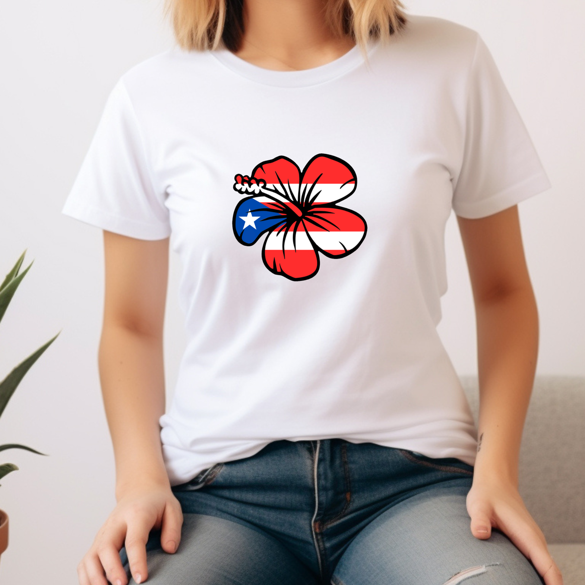 Puerto Rico Flor de Maga shirt featuring Puerto Rican flag inspired floral design