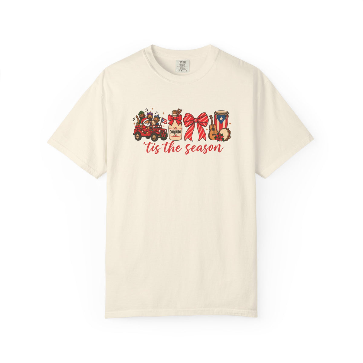 'Tis the Season Puerto Rican Christmas tee ivory full front view